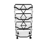 COMPUKAS Étagère Alimentaire Cuisine Noire en Acier Carbone, Rack Pliable à Quatre Niveaux pour Rangement et Fiable, Cuisine et Salon