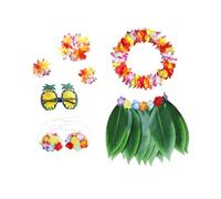 COMPUKAS Jupe hawaïenne artificielle ensemble avec brassards serre-tête lunettes et soutien en plastique costume tropical pour adultes fête luau plage