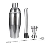 COMPUKAS Kit de Préparation de Cocktails 4 Pièces en Acier Inoxydable Shaker à Cocktail, Doseur et Accessoires pour Mixeur Professionnel à Domicile