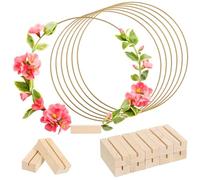 COMPUKAS Lot de 10 Cerceaux en Macramé Métalliques de 30 Cm avec Base en Bois Naturel, Supports pour Couronnes et Centres de Table, Décoration Mariage et Loisirs Créatifs