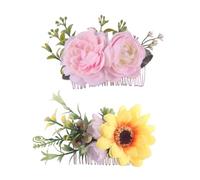 COMPUKAS Lot de 2 Peignes à Cheveux Mariage en Tissu Forme Tournesol, Accessoire Chignon Élégant et Facile à Mettre pour Femmes et Filles Lors de Dîners ou Danses