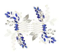 COMPUKAS Lot de 2 Peignes Latéraux Bleus en Métal et Strass Décoratifs pour Cheveux de Mariée, Accessoires Élégants et Résistants pour Tenues de Soirée et Jours Spéciaux