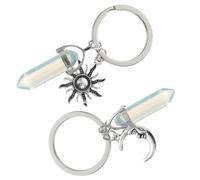 COMPUKAS Lot de 2 Porte-clés Pendentifs Rétro Soleil et Lune en Pierre Naturelle et Alliage, Décoratif et Unique pour Amoureux, pour Clés et Paquet