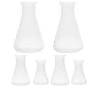 COMPUKAS Lot de 6 Flacons de Laboratoire Coniques en Plastique Semi-Transparent Graduation Claire Large Ouverture Volumes 50/100/500 Ml pour Chimie et Expériences Scientifiques
