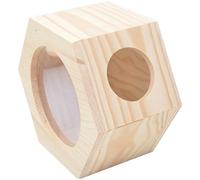COMPUKAS Maison en Bois Hexagonale pour Hamster et Chinchilla, Nid de Couchage Chaud et Sécurisé Plateforme en Pin Beige pour Petits Animaux