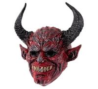 COMPUKAS Masque de Démon Rouge à Cornes en Écume Bande Élastique et Aération pour Costumes D'halloween et Soirées à Thème