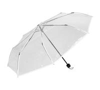 COMPUKAS Parapluie Pliant Automatique Transparent Résistant Au Vent Léger Pour Dame En Ville Compact 3 Sections Manche Bois Blanc Bordé
