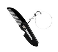 COMPUKAS Peigne Pliable Porte-clés Petit à Dents Fines Miroir Ovale, Compact et Léger, pour Hommes Barbus en Voyage, Outil Multifonctionnel de Poche