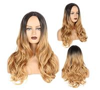 COMPUKAS Perruque Cheveux Bouclés Réalistes Perruque Longue Élégante Accessoire Cheveux Femme Fille Dégradé Noir or