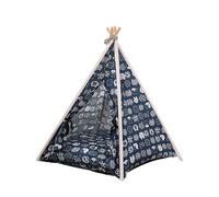 COMPUKAS Tente pour Animaux de Compagnie en Lin et Bois avec Coussin Confortable Amovible Design Détachable de Style Indien pour Chien et Chat pour Usage Intérieur et Extérieur