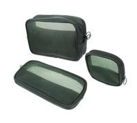 COMPUKAS Trousse De Maquillage En Filet Respirant, Lot De 3 Pochette De Toilette Vertes, Rangement Compact Multifonction Pour Voyageuses, Organisateur Léger Et Solide (taille Moyenne