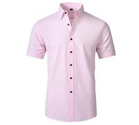 compulsoryking Chemise décontractée à manches courtes pour homme - Sans repassage - Sans plis - Extensible dans les 4 sens, rose, Taille XL