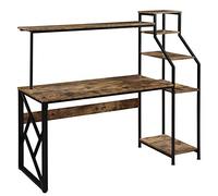Computer Desk Home Office Computer Desk with Hutch and Shelf/Writing Study Table with 5 Tier Bookshelves/Multipurpose PC Workstation(Brown) Study Desk with Storage