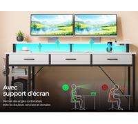 Computer Desk with USB Ports, Power Outlets, LED Strip, Drawers & File Cabinet, Reversible Corner Gaming Desk with Monitor Shelf & Storage for Home Office