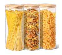 ComSaf 2,1 L Rectangle Conteneurs de Rangement en Verre Avec Couvercles, Pots en Verre Avec Couvercles en Bambou, Pot de Rangement de Nourriture Transparente, Récipient à Spaghetti Grand