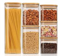 ComSaf 550 ml/800 ml/1,1 L/2,1 L Bocaux en Verre Hermétique Carré Lot de 6, Bocal Verre Empilable Utilisé pour Stocker des Aliments Grains, Épices Spaghetti de Pot en Verre avec Couvercle