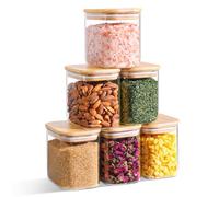 ComSaf 700 ml Rectangle Conteneurs de Rangement en Verre Avec Couvercles, Bocaux en Verre Avec Couvercles en Bambou, Pot de Nourriture Transparente, Récipients de Café en Sucre