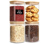 Comsaf Bocal en Verre Avec Couvercle, Pot en Verre Avec Couvercle, 1100 ml, Lot de 4 Pièces, Convient Pour Champignons Déshydratés, Levure Chimique Grand Format, Assortiment de Bonbons