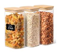 ComSaf Bocal en Verre Avec Couvercle, Pot en Verre Avec Couvercle, 1700 ml, Lot de 3 Pièces, Convient Pour Flocons D’Avoine Instantanés, Sésame Noir, Curry en Poudre