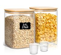 ComSaf Bocal en Verre Avec Couvercle, Pot en Verre Avec Couvercle, 3400 ml, Lot de 2 Pièces, Convient Pour Spaghettis, Lentilles Corail, Farine de Maïs