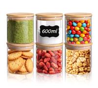 Comsaf Bocal en Verre Avec Couvercle, Pot en Verre Avec Couvercle, 600 ml, Lot de 6 Pièces, Convient Pour Chips, Haricots Rouges, Bonbons Fourrés