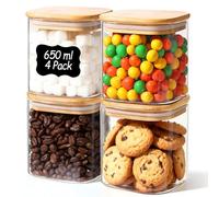 ComSaf Bocal en Verre Avec Couvercle, Pot en Verre Avec Couvercle, 650 ml, Lot de 4 Pièces, Convient Pour Nourriture Pour Oiseaux, Lingettes Humides de Cuisine, Graines de Courge Décortiquées