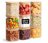 ComSaf Bocal en Verre Avec Couvercle, Pot en Verre Avec Couvercle, 650 ml, Lot de 9 Pièces, Convient Pour Cacahuètes, Riz Aromatique, Graines de Tournesol Décortiquées