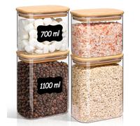 Comsaf Bocal en Verre Avec Couvercle, Pot en Verre Avec Couvercle, 700-1100 ml, Lot de 4 Pièces, Convient Pour Haricots Mungo, Éclats de Cacao, Bâtonnets de Miel