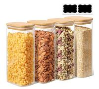 ComSaf Bocaux en verre avec couvercles 1,5 L, lot de 4 pour la cuisine | Rangement cuisine, Couvercles en bambou, Pâtes, Céréales, Farine, Verre borosilicaté