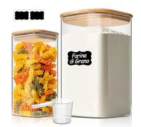 ComSaf Bocaux en verre avec couvercles 1100-3400 ml, lot de 2 | Rangement cuisine, Couvercles en bambou, Macaronis, Ananas séché, Thym, Verre borosilicaté