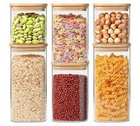 ComSaf Bocaux en verre avec couvercles 650-1500 ml, lot de 6 | Rangement cuisine, Couvercles en bambou, Shiitakés séchés, Biscottes, Sels de bain, Verre borosilicaté