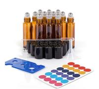 ComSaf Flacon Roll On Vide 12 Pièces, Roll On Huile Essentielle en Verre Ambré avec Billes et Accessoires, pour Voyageurs, Débutants et Amateurs DIY, Application Précise et Rangement Facile