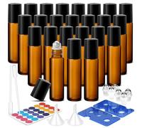 ComSaf Flacon Roll On Vide 24 Pièces, Roll On Huile Essentielle en Verre Ambré avec Billes et Accessoires, pour Voyageurs, Débutants et Amateurs DIY, Application Précise et Rangement Facile