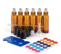 ComSaf Flacon Roll On Vide 6 Pièces, Roll On Huile Essentielle en Verre Ambré avec Billes et Accessoires, pour Voyageurs, Débutants et Amateurs DIY, Application Précise et Rangement Facile