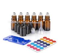 ComSaf Flacon Roll On Vide 6 Pièces, Roll On Huile Essentielle en Verre Brun Foncé avec Billes et Accessoires, pour Voyageurs, Débutants et Amateurs DIY, Application Précise et Rangement Facile