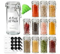ComSaf Lot de 12 mini pots à épices de 100 ml avec couvercles et étiquettes, hermétiques en verre avec couvercle à clipser, petit bocal Mason carré avec entonnoirs pour confiture, miel, cuisine