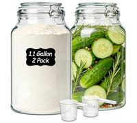 ComSaf Lot de 2 bocaux en verre de 3,8 l avec couvercles, conteneurs de rangement en verre pour farine et sucre pour l'organisation du garde-manger et de la cuisine, bocaux Mason extra larges avec