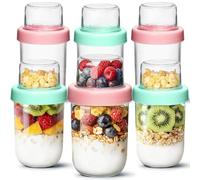 ComSaf Lot de 6 Pots à Yaourt en Verre avec Couvercle 480ml + 120ml, Overnight Oats Jar Double Couche Type Bocaux en Verre à Séparation Sèche et Humide Idéal pour Meal Prep, Porridge, Miel et Noix
