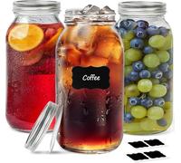 ComSaf Mason Jar Lot de 3 bocaux de conservation hermétiques de 2 l avec couvercle pour incrustations, fermentation, salade, céréales, Meal Prep, marinage, conservation des aliments