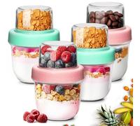 ComSaf Pot de Yaourt en Verre avec Couvercle 4 Pièces 240ml + 120ml, Double Compartiment, Overnight Oats Jar, Pot Overnight Oat Verre, Bureau, École, Pique-nique, Adultes et Enfants