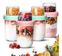ComSaf Pot de Yaourt en Verre avec Couvercle 4 Pièces 480ml + 120ml, Double Compartiment, Overnight Oats Jar, Pot Overnight Oat Verre, Bureau, École, Pique-nique, Adultes et Enfants