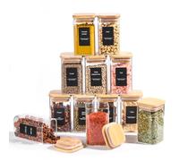 ComSaf Pots à épices en verre 240 ml, lot de 12 avec couvercles | Rangement épices cuisine, Couvercles en bambou, 54 étiquettes, Thé, Tiroir et placard