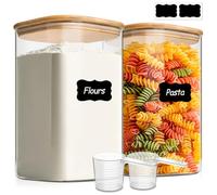 ComSaf - Récipients de stockage en verre de 4,5 litres pour farine, sucre, 2 pièces, 4,36 L - Bocaux de rangement en verre avec couvercles, grand bocal de garde-manger en verre avec couvercle, grands
