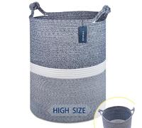 COMSE Panier à linge extra large en corde de coton tissée pour jouets, vêtements, serviettes, 40 x 55 cm, mélange bleu marine/blanc