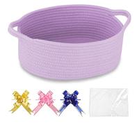 COMSE Petit panier tissé avec sacs cadeaux et rubans, panier cadeau vide, organisateur de chambre d'enfant, jouets de bébé, corde en coton, 30,5 x 20 x 13 cm, violet