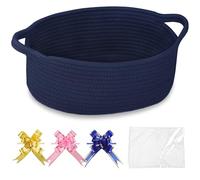 COMSE Petit panier tissé avec sacs cadeaux et rubans, panier cadeau vide, organisateur de chambre d'enfant, jouets de bébé, corde en coton, 30,5 x 20 x 13 cm, bleu marine