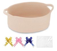 COMSE Petit panier tissé avec sacs cadeaux et rubans, panier cadeau vide, organisateur de chambre d'enfant, jouets de bébé, corde en coton, 30,5 x 20 x 13 cm, beige