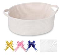 COMSE Petit panier tissé avec sacs cadeaux et rubans, panier cadeau vide, organisateur de chambre d'enfant, jouets de bébé, corde en coton, 30,5 x 20 x 13 cm, blanc
