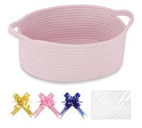 COMSE Petit panier tissé avec sacs cadeaux et rubans, panier cadeau vide, organisateur de chambre d'enfant, jouets de bébé, corde en coton, 30,5 x 20 x 13 cm, rose clair