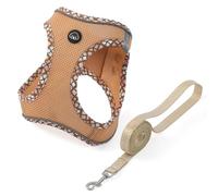 COMSLE Ensemble Harnais et Laisse pour Chien Petite Taille, Réfléchissant Respirant Mesh Doux Confort Harnais Chiot Chihuahua pour Marcher Courir, Marron, L